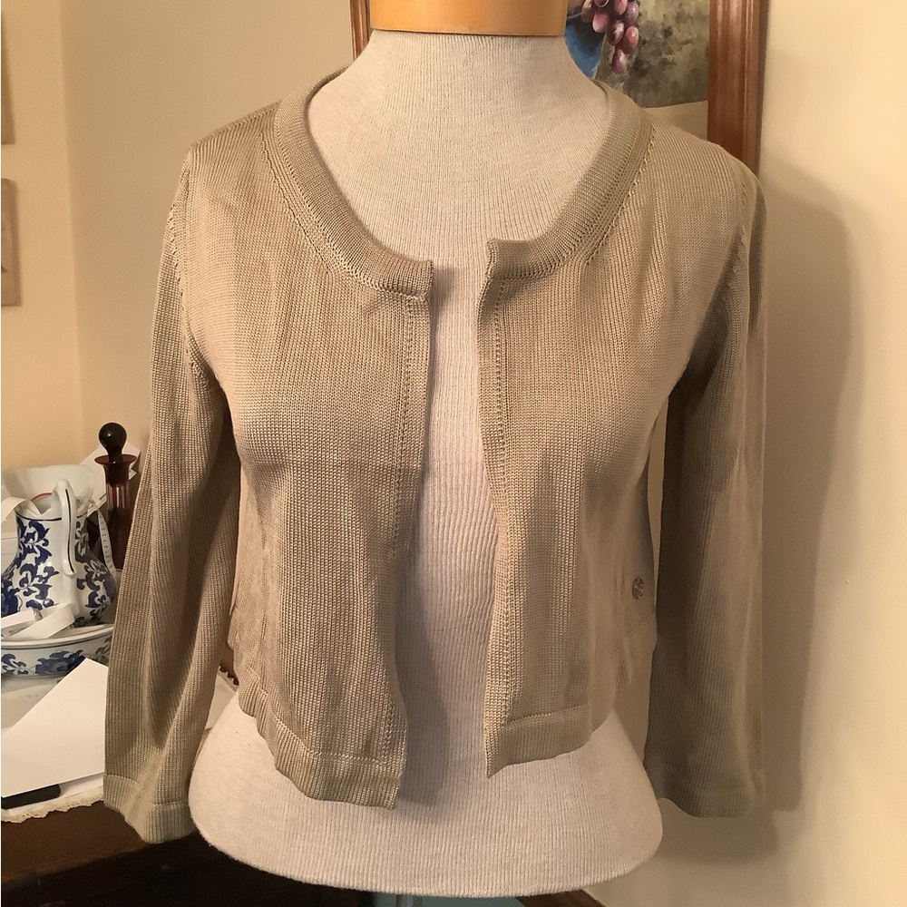 Socapri 100% Silk 3/4 Sleeve Cropped Knit Open Cardigan S